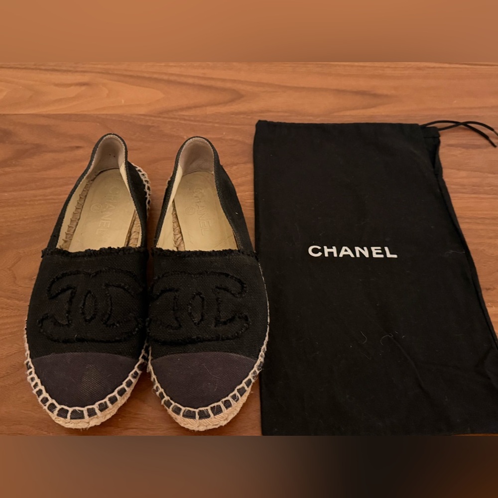 AUTHENTIC CHANEL Black Canvas Espadrilles